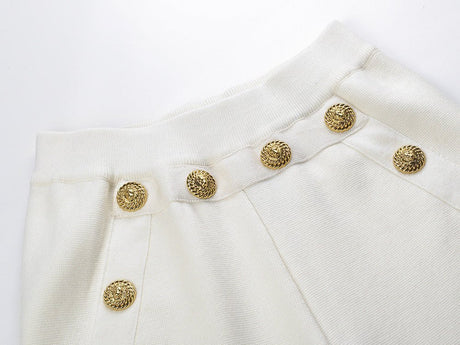 Dylan Trousers – Wide - Leg Silhouette – High Waist – Relaxed Fit – Gold Button Pocket Detail – Lightweight Casual Fabric