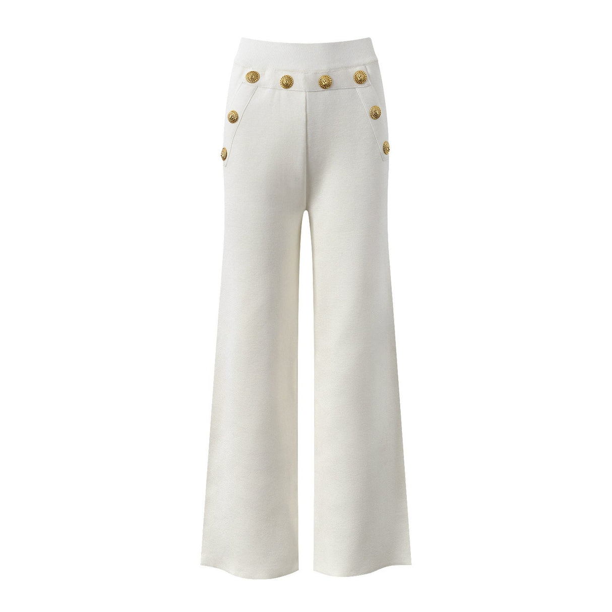 Dylan Trousers – Wide - Leg Silhouette – High Waist – Relaxed Fit – Gold Button Pocket Detail – Lightweight Casual Fabric