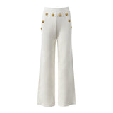 Dylan Trousers – Wide - Leg Silhouette – High Waist – Relaxed Fit – Gold Button Pocket Detail – Lightweight Casual Fabric