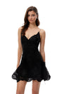 Eartha Black Embroidered Lace Trim Mini Dress