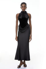 Ecaterina Black Bow Detail Corset Top  Skirt Set
