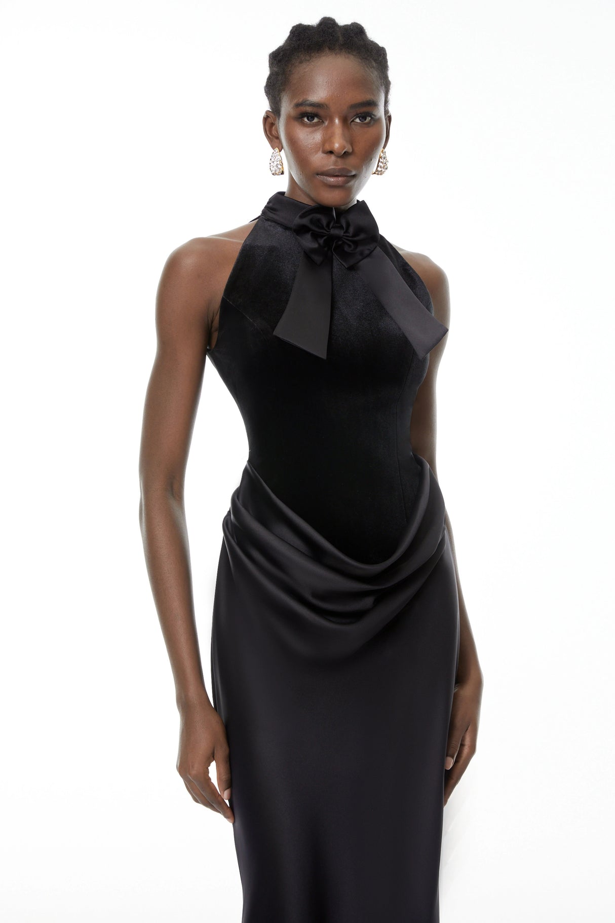 Ecaterina Black Bow Detail Corset Top  Skirt Set