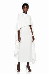 Ecem White Backless Maxi Dress with Cape