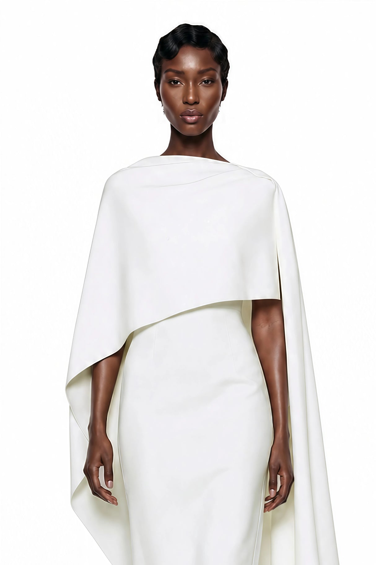 Ecem White Backless Maxi Dress with Cape