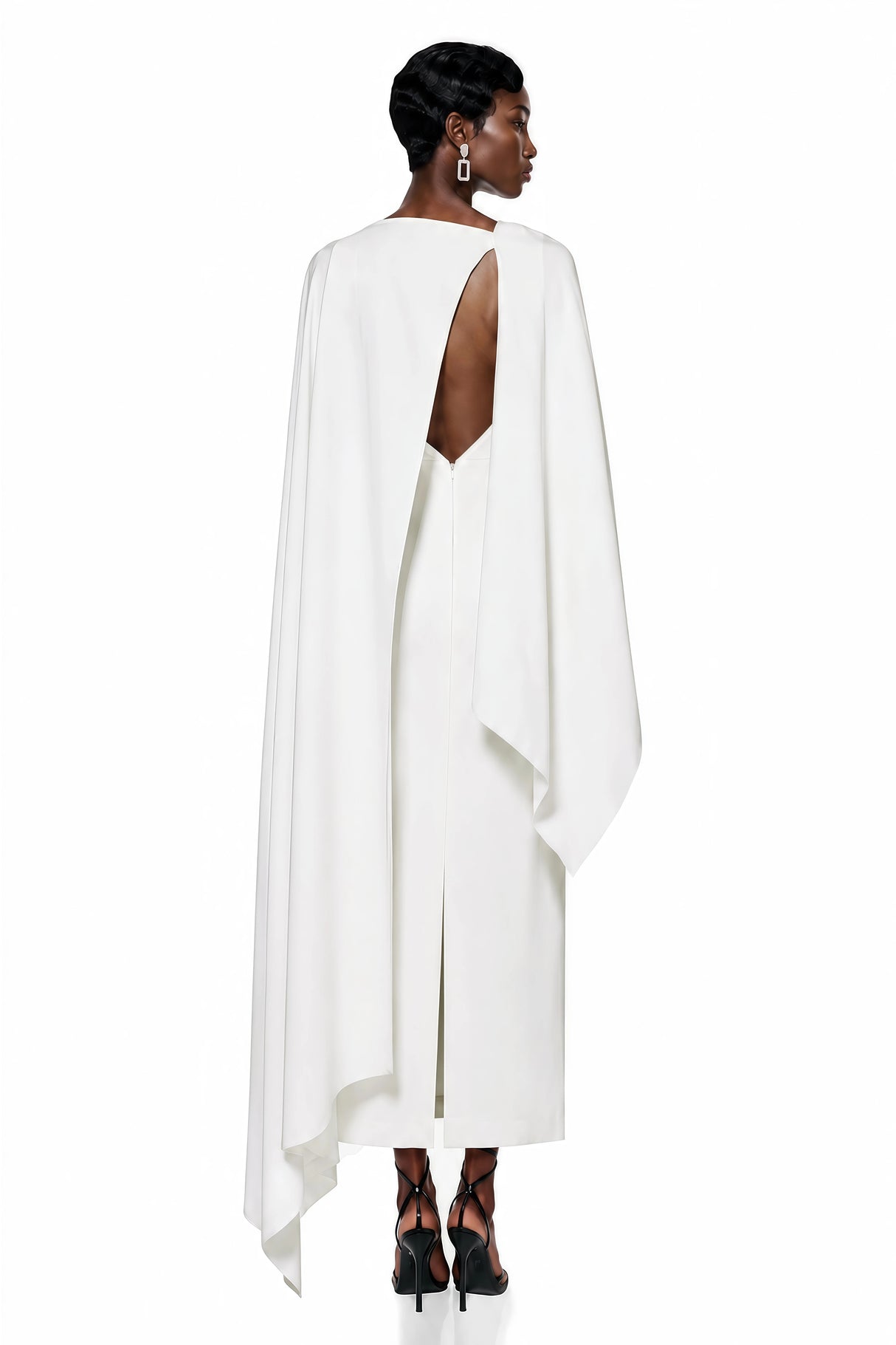 Ecem White Backless Maxi Dress with Cape