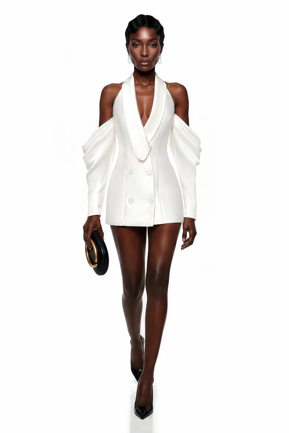 Echidna White Halterneck DoubleBreasted Mini Dress