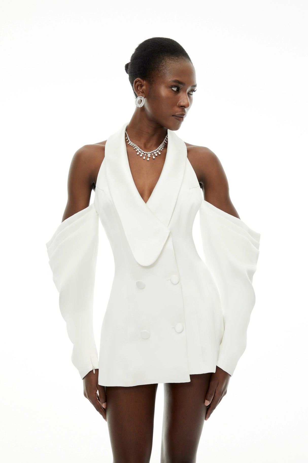 Echidna White Halterneck DoubleBreasted Mini Dress