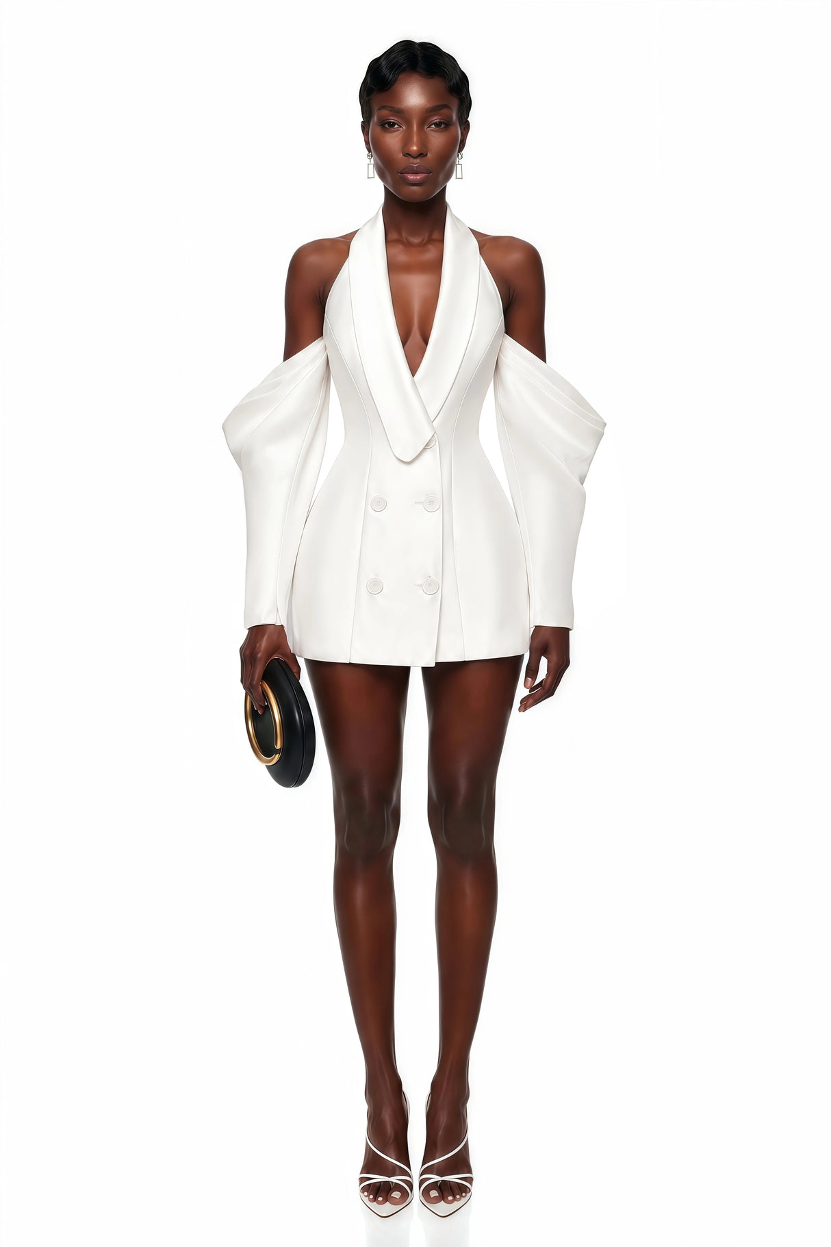 Echidna White Halterneck DoubleBreasted Mini Dress