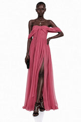 Ecrin Pink Off Shoulder Cross Front Maxi Dress