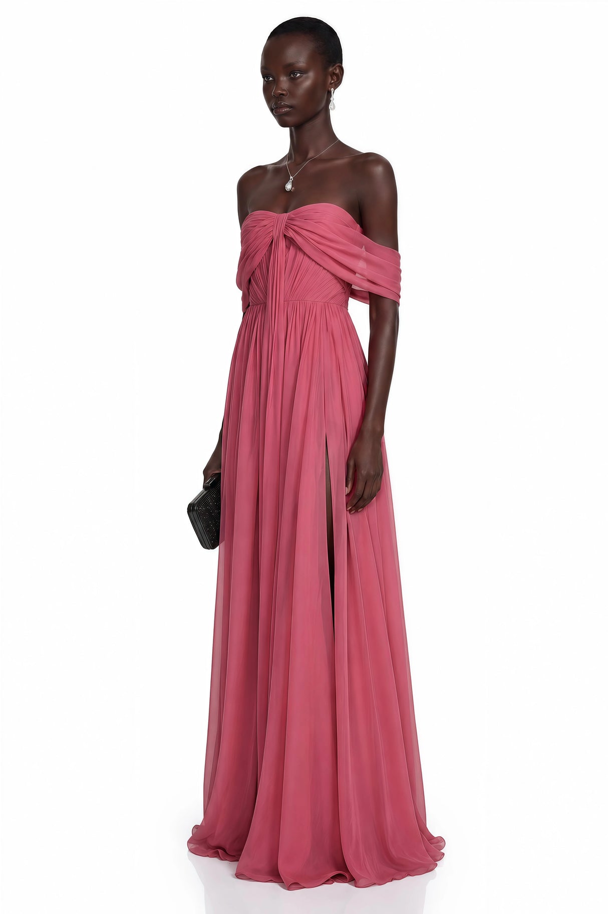 Ecrin Pink Off Shoulder Cross Front Maxi Dress