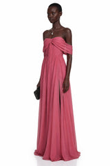 Ecrin Pink Off Shoulder Cross Front Maxi Dress