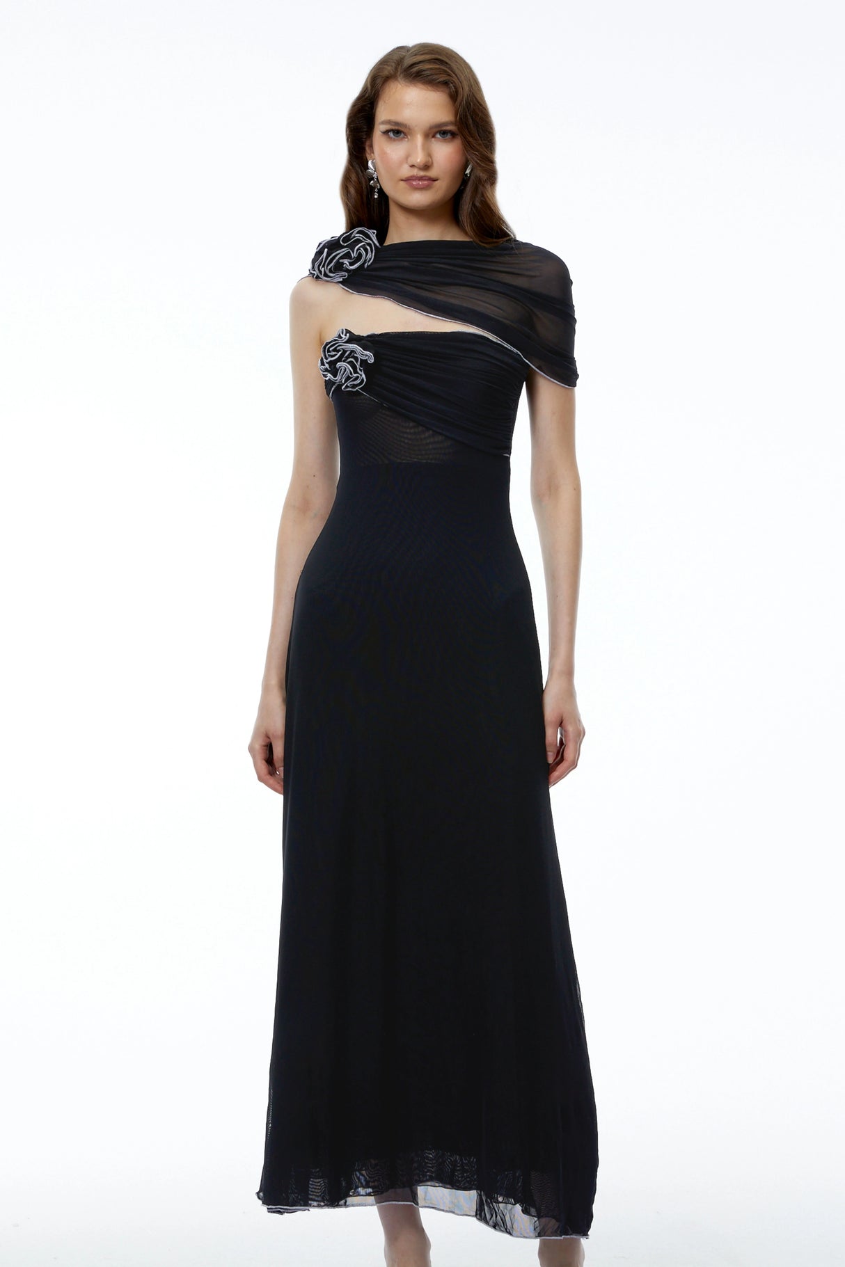 Eden Black One Shoulder Asymmetrical Maxi Dress