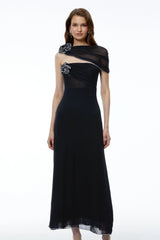 Eden Black One Shoulder Asymmetrical Maxi Dress