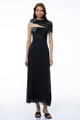 Eden Black One Shoulder Asymmetrical Maxi Dress