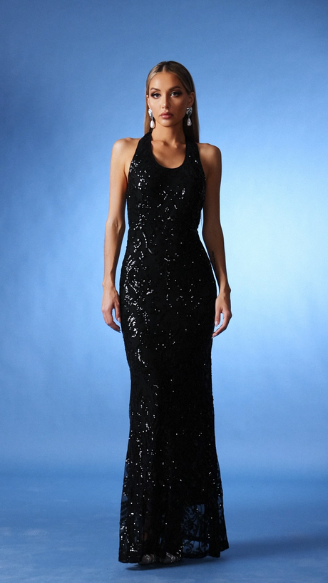 Eden Black Sequin Fishtail Formal Dress
