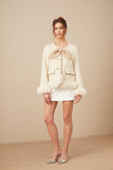 Eden Coat – Collarless – Two - Tone Design – Faux - Fur Trim