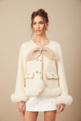 Eden Coat – Collarless – Two - Tone Design – Faux - Fur Trim