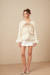 Eden Coat – Collarless – Two - Tone Design – Faux - Fur Trim