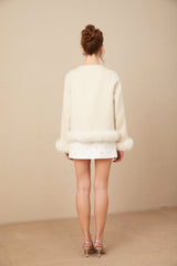 Eden Coat – Collarless – Two - Tone Design – Faux - Fur Trim