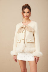 Eden Coat – Collarless – Two - Tone Design – Faux - Fur Trim