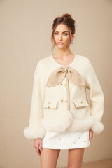 Eden Coat – Collarless – Two - Tone Design – Faux - Fur Trim