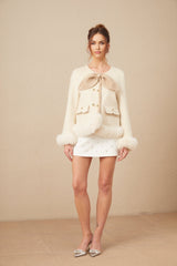 Eden Coat – Collarless – Two - Tone Design – Faux - Fur Trim