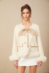Eden Coat – Collarless – Two - Tone Design – Faux - Fur Trim