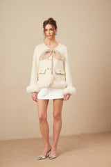 Eden Coat – Collarless – Two - Tone Design – Faux - Fur Trim