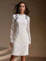 Eden Midi Dress - Stand Collar - Wedding - Regular Sleeve - Elegant - Colorblock Floral - Backless Split Zipper
