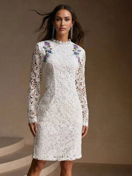 Eden Midi Dress - Stand Collar - Wedding - Regular Sleeve - Elegant - Colorblock Floral - Backless Split Zipper