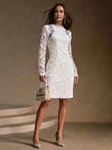 Eden Midi Dress - Stand Collar - Wedding - Regular Sleeve - Elegant - Colorblock Floral - Backless Split Zipper