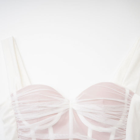 Eden Mini Dress - Bustier Style - Spaghetti Straps - Mesh Detailing - Rear Zip & Slit