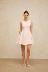 Eden Mini Dress Pink Sequin Puff & Cut - Out Detailing