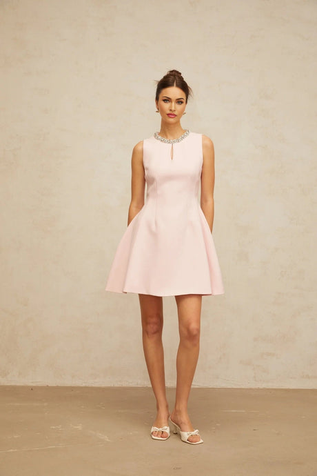 Eden Mini Dress Pink Sequin Puff & Cut - Out Detailing