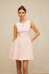 Eden Mini Dress Pink Sequin Puff & Cut - Out Detailing