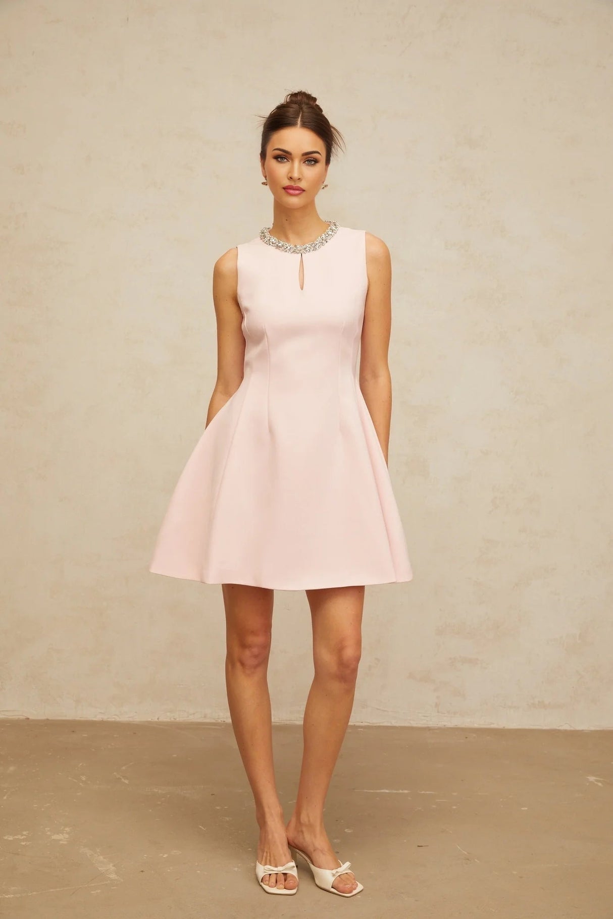 Eden Mini Dress Pink Sequin Puff & Cut - Out Detailing