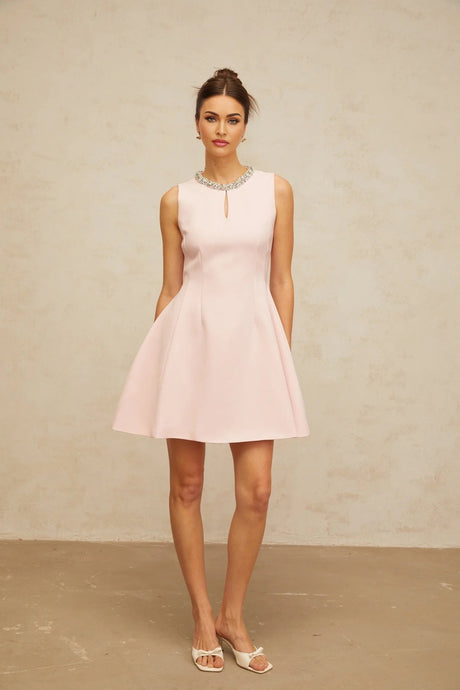 Eden Mini Dress Pink Sequin Puff & Cut - Out Detailing