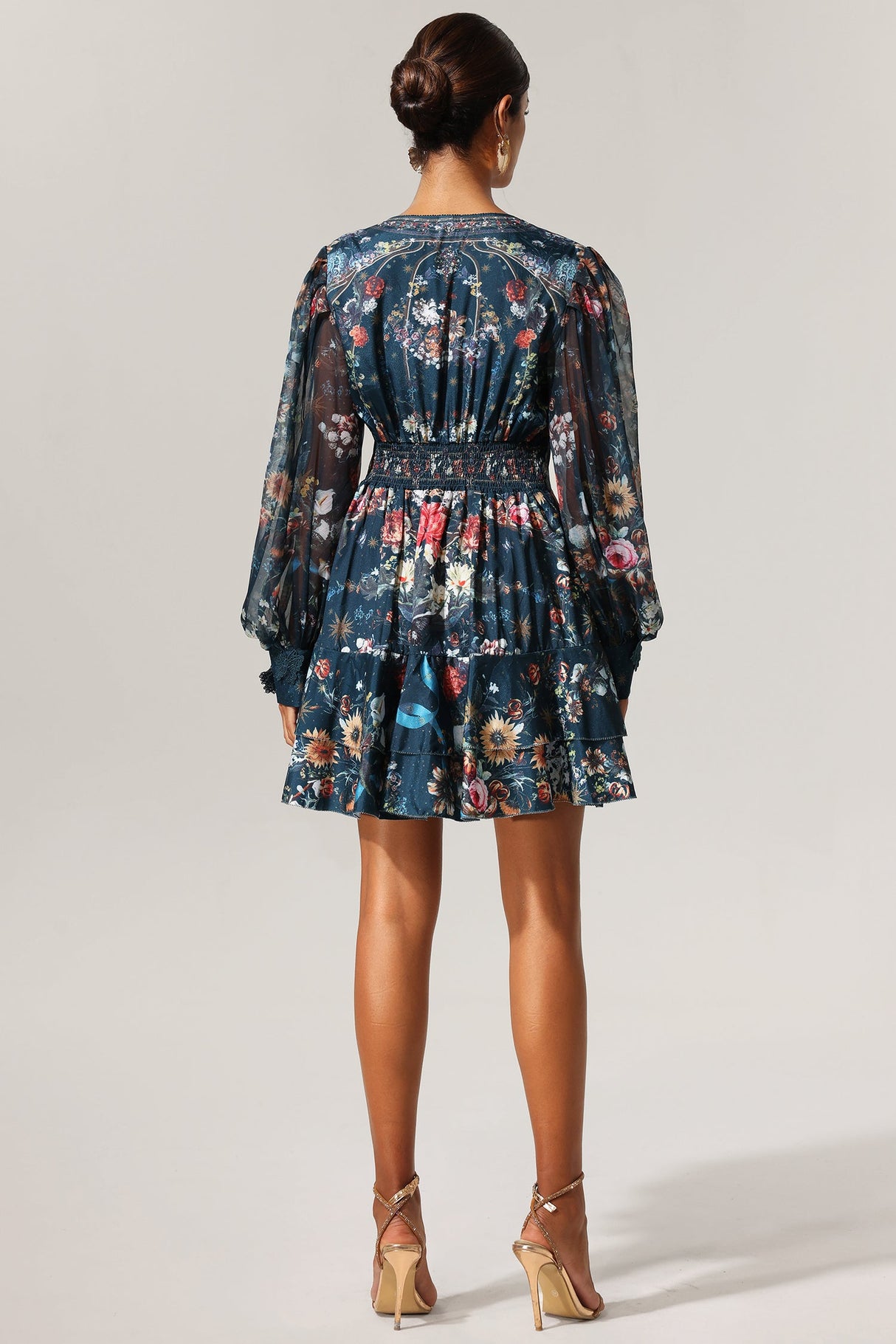 Eden Teal Floral Print Long Sleeve Mini Dress