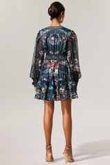 Eden Teal Floral Print Long Sleeve Mini Dress