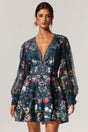 Eden Teal Floral Print Long Sleeve Mini Dress