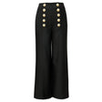 Eden Trousers – High - Waisted Wide - Leg Fit – Decorative Front Buttons – Tailored Relaxed Silhouette – Ideal for Formal Looks