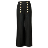 Eden Trousers – High - Waisted Wide - Leg Fit – Decorative Front Buttons – Tailored Relaxed Silhouette – Ideal for Formal Looks