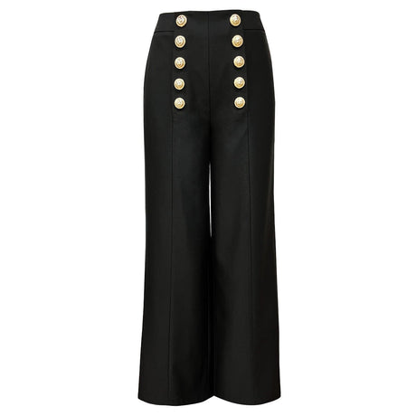 Eden Trousers – High - Waisted Wide - Leg Fit – Decorative Front Buttons – Tailored Relaxed Silhouette – Ideal for Formal Looks