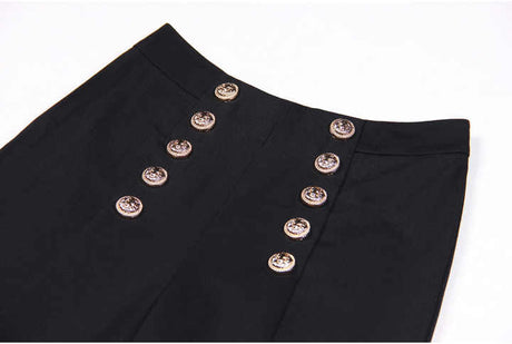 Eden Trousers – High - Waisted Wide - Leg Fit – Decorative Front Buttons – Tailored Relaxed Silhouette – Ideal for Formal Looks