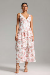 Eden White Floral Layered Maxi Dress V-neckline Lightweight Fabric