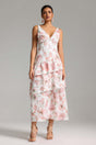 Eden White Floral Layered Maxi Dress V-neckline Lightweight Fabric