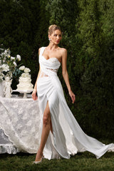 Eden White Lace One Shoulder Maxi Dress Formal Evening Gala Wedding Belle