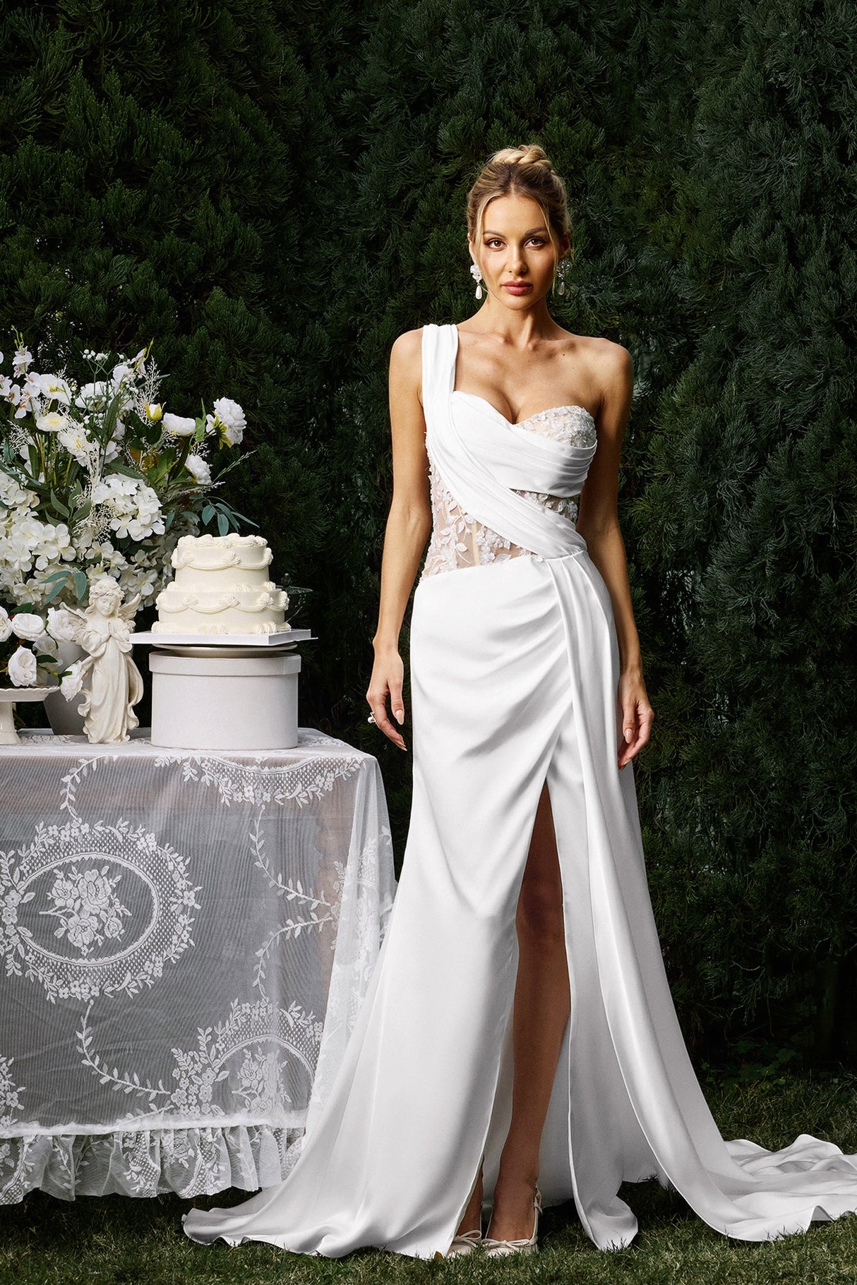 Eden White One-Shoulder Lace Maxi Dress for Formal Occasions or Romantic Evenings