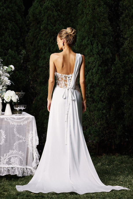 Eden White One Shoulder Lace Maxi Dress for Formal Occasions or Romantic Evenings