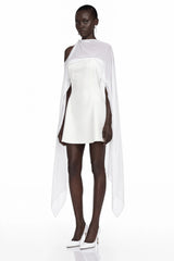 Edita White Cold Shoulder Cape Mini Dress
